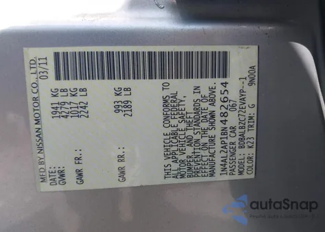 2011 Nissan Altima 2.5 S z USA, uszkodzony, nr VIN 1N4AL2AP1BN482654